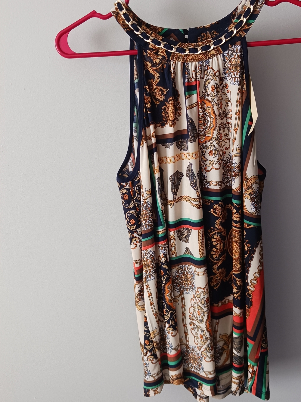 Lavish Cream Navy Gold Patterned Halter Blouse